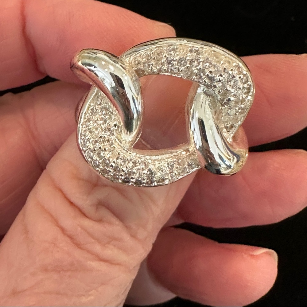 Silver Interlocking Knot Ring With Sparkling Ston… - image 2